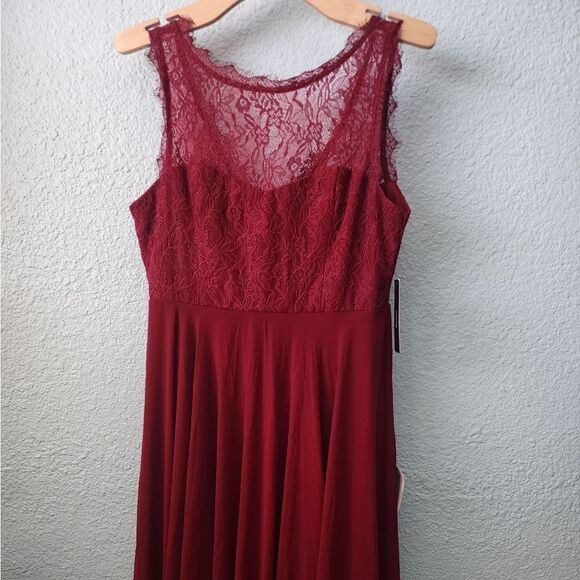 Lulu's Divine Evening Burgundy Lace Chiffon Maxi Dress Sz M Formal Wedding Party - Picture 2 of 16